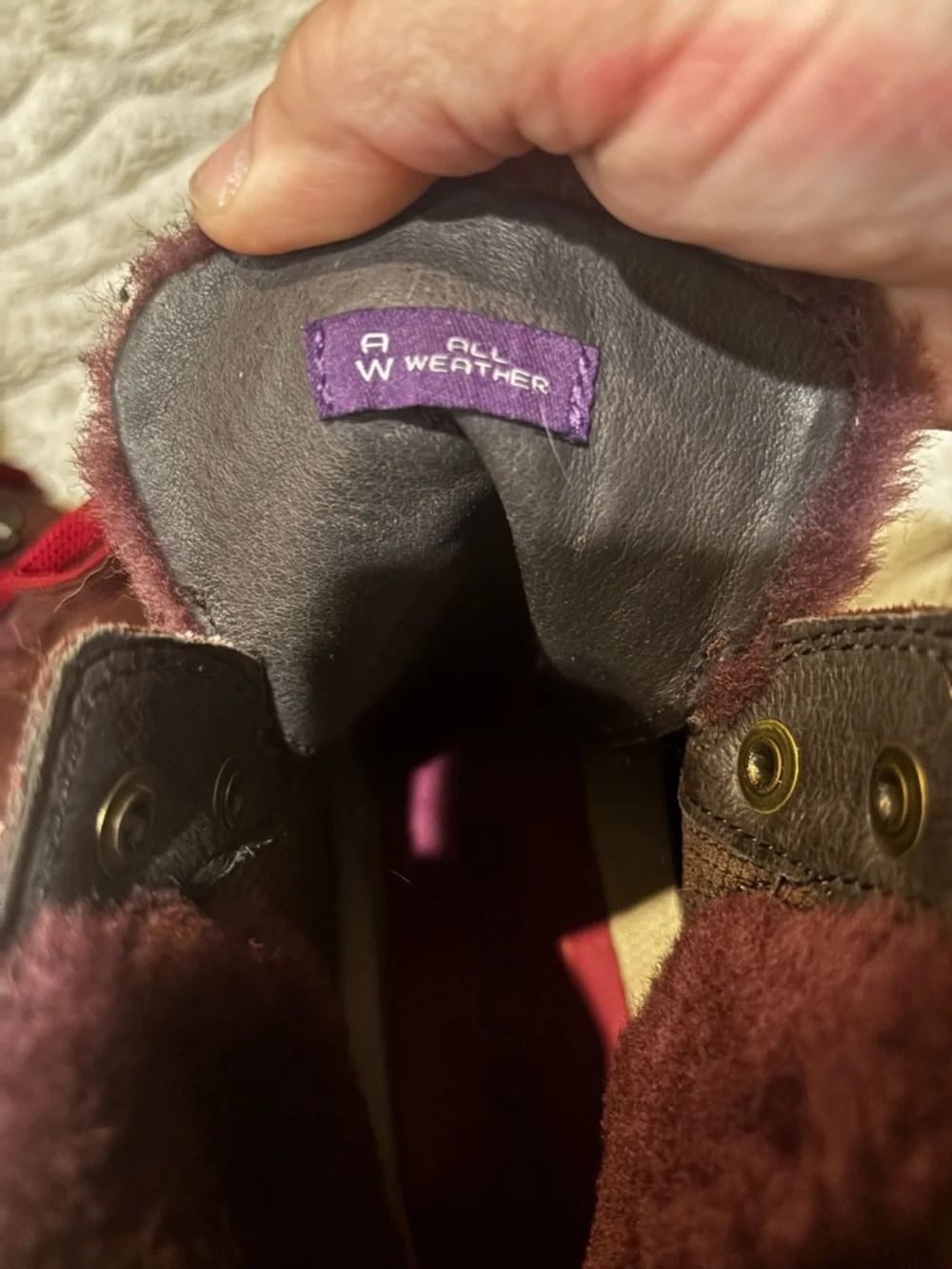 Women's Burgundy Suede Fur-Trim Lace-Up Boots new . No box